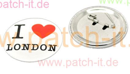 Anstecknadel Pin Button \"I Love London\" white
