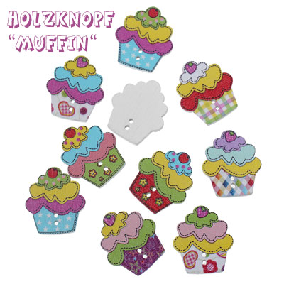 Muffin - Holzknopf - verschiedene Farben