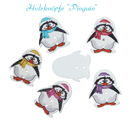Holzknopf "Pinguine" - verschiedene Farben