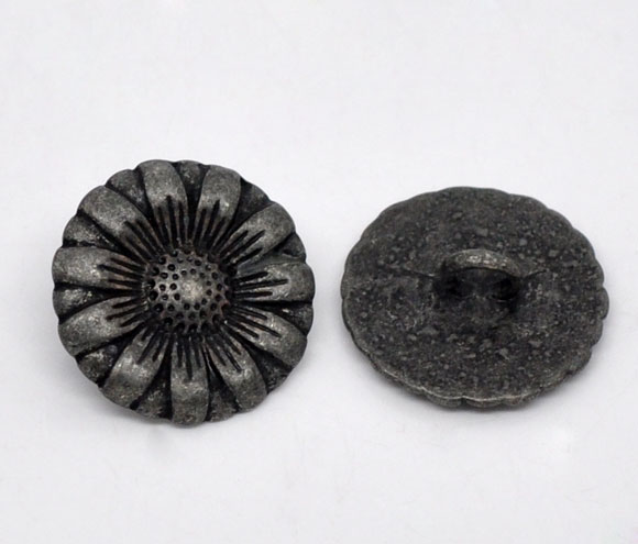 Metallknopf Blume 17mm - antiksilber
