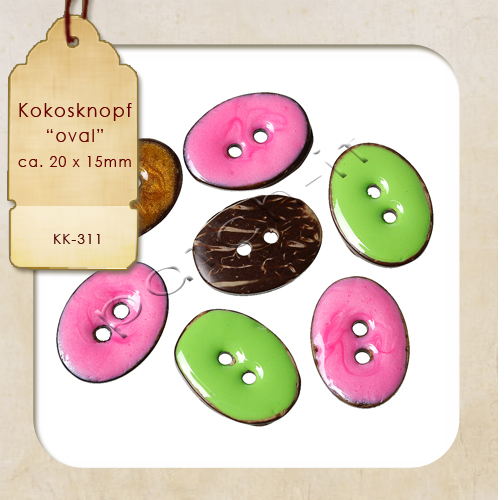Kokosknopf - oval - pinkFarben