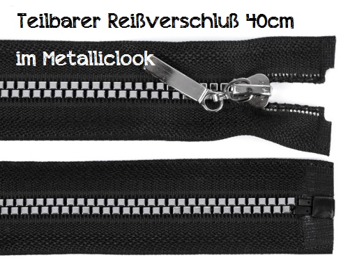 TEILBARER Reissverschluss - 40cm - schwarz-silber