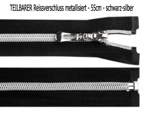 TEILBARER Reissverschluss metallisiert - 55cm - schwarz