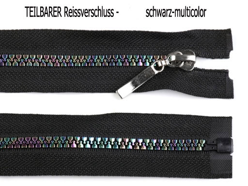 TEILBARER Reissverschluss - 40cm - schwarz-regenbogen