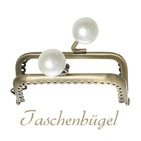 Taschenbügel mit Perle altmessing - 8,9cm - TR-455