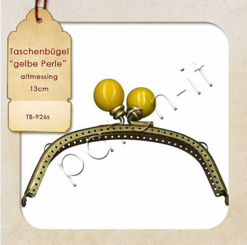 Taschenbügel 13cm mit gelber Perle - altmessing