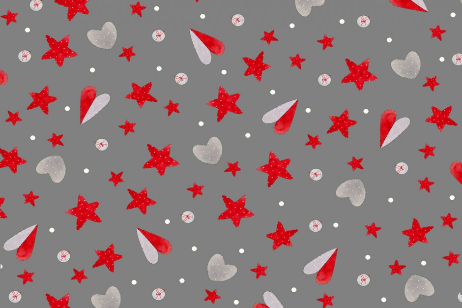 Christmas Stars and Hearts - grey